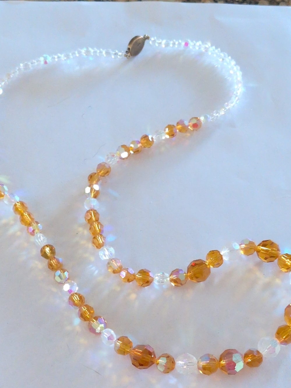 Crystal and Amber Beaded Necklace - Unbranded